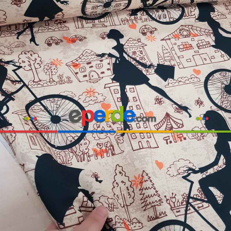 Şemsiyeli Kız Desenli Fon Perde Evm827 Kumaşı Kalındır Duck Bezi Değildir- Siyah-Beyaz