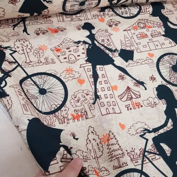 Şemsiyeli Kız Desenli Fon Perde Evm827 Kumaşı Kalındır Duck Bezi Değildir- Siyah-Beyaz