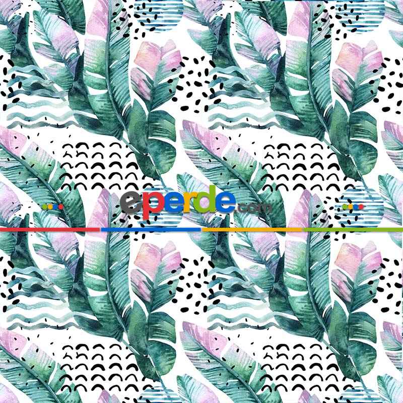 Mutfak Perdesi Kanat Fon Perde Yaprak Desenli- Siyah