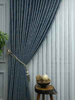 Jakar Desenli Fon Perde- Hardal Sarısı-petrol Mavisi