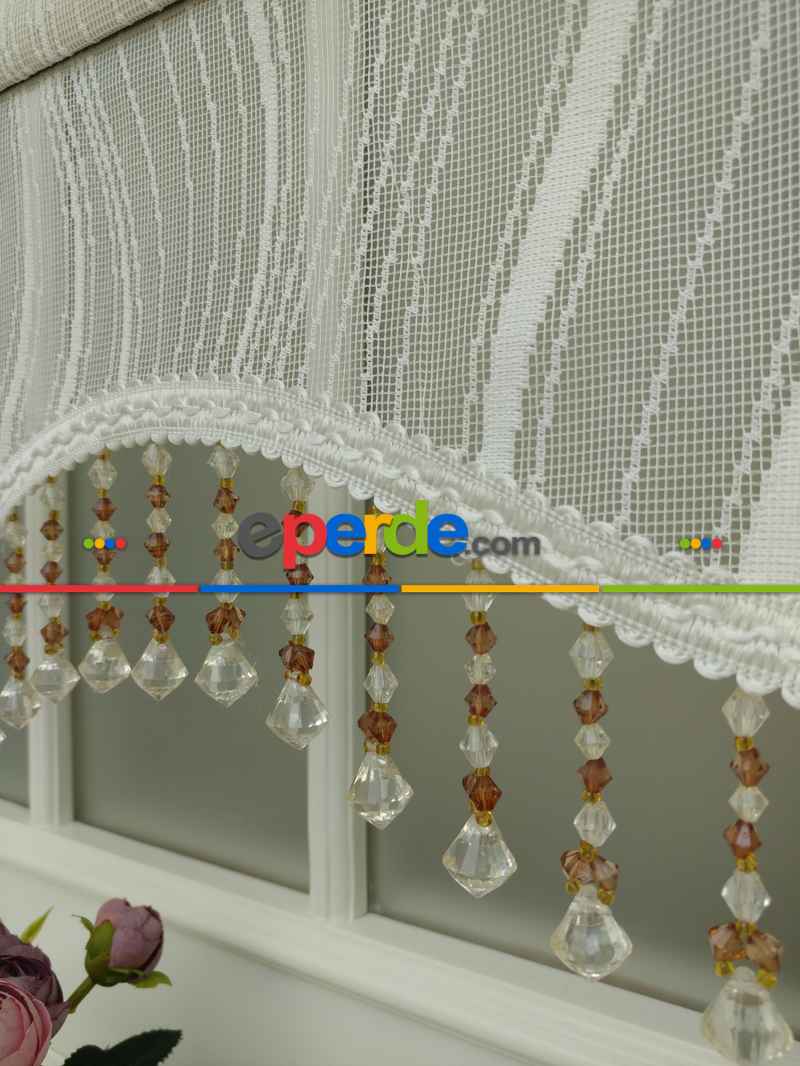 Brillant - Stor Perde - Çiftli Sistem Tül Ve Stor Perde - Su Yolu Desen- Krem Açık-ekru