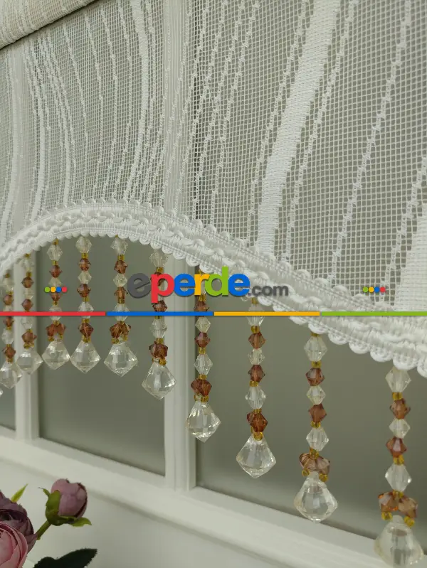 Brillant - Stor Perde - Çiftli Sistem Tül Ve Stor Perde - Su Yolu Desen- Krem Açık-ekru