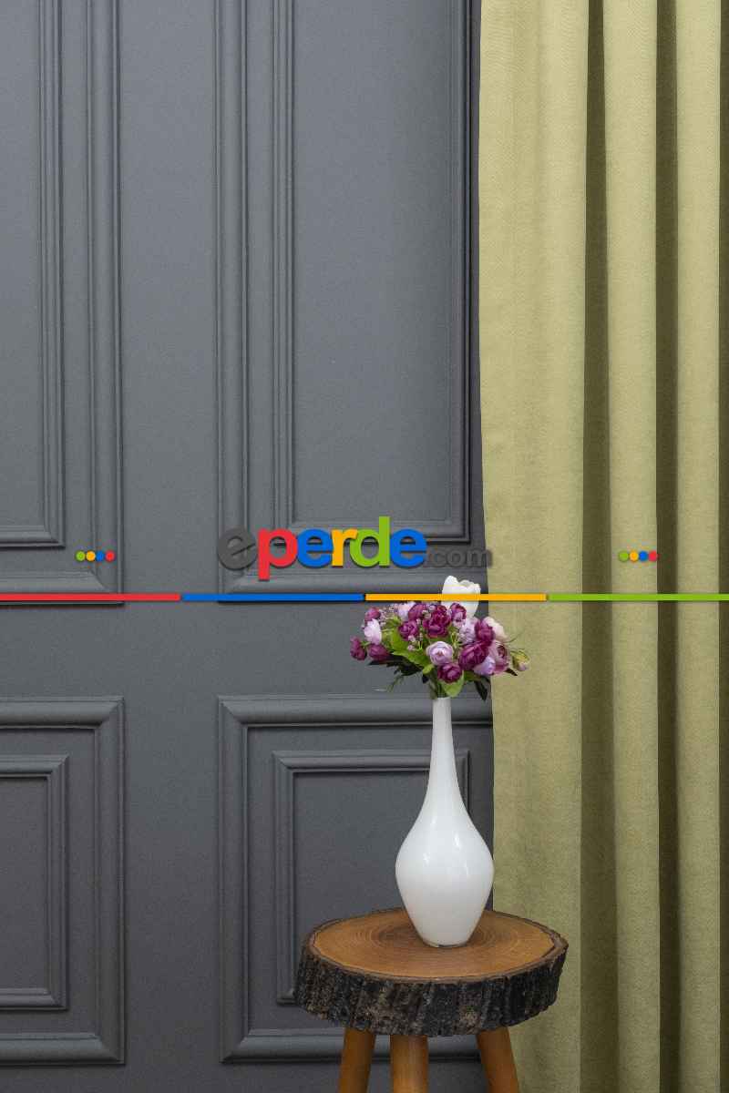 Salon - Su Yeşili Rengi Düz Fon Perde Dökümlü Fon Perde