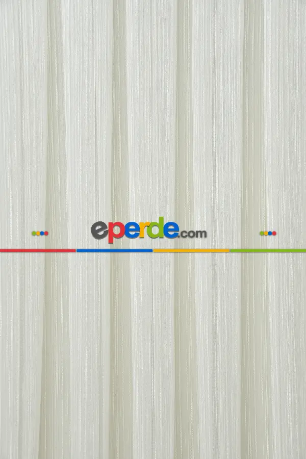 Arzenen Marka Kendinden Çizgili Efekt Dokulu Şantuklu Tül Perde- Krem - Kurşunlu Tül