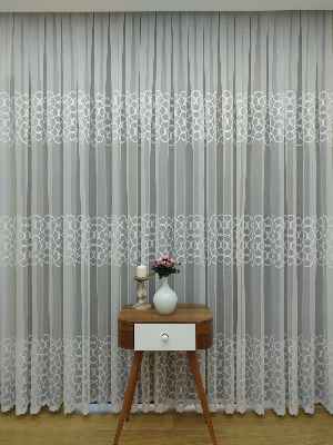 mutfak - Sıralı Desenli Dantel Örme Tül Perde - Ekru Renk- Ekru