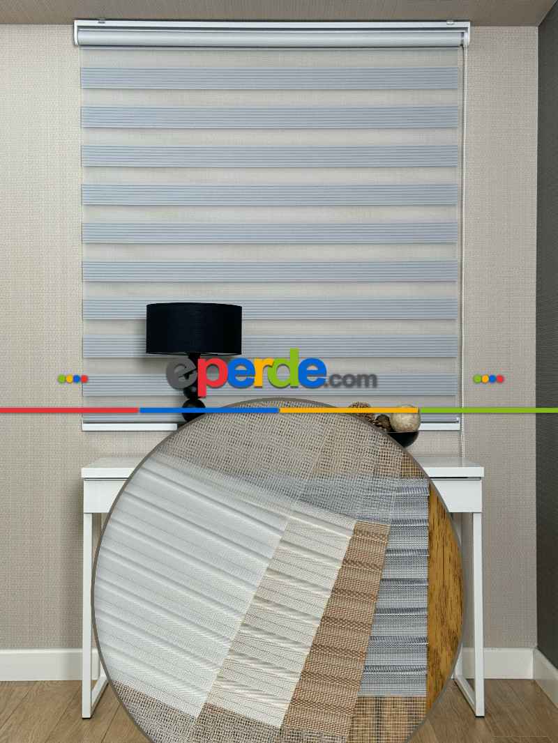 Genç Odası Gri Pliseli Zebra Perde, Standart Metal Kasalı Yüksek Kalite Kornişe Kolay Montaj Seçenekli