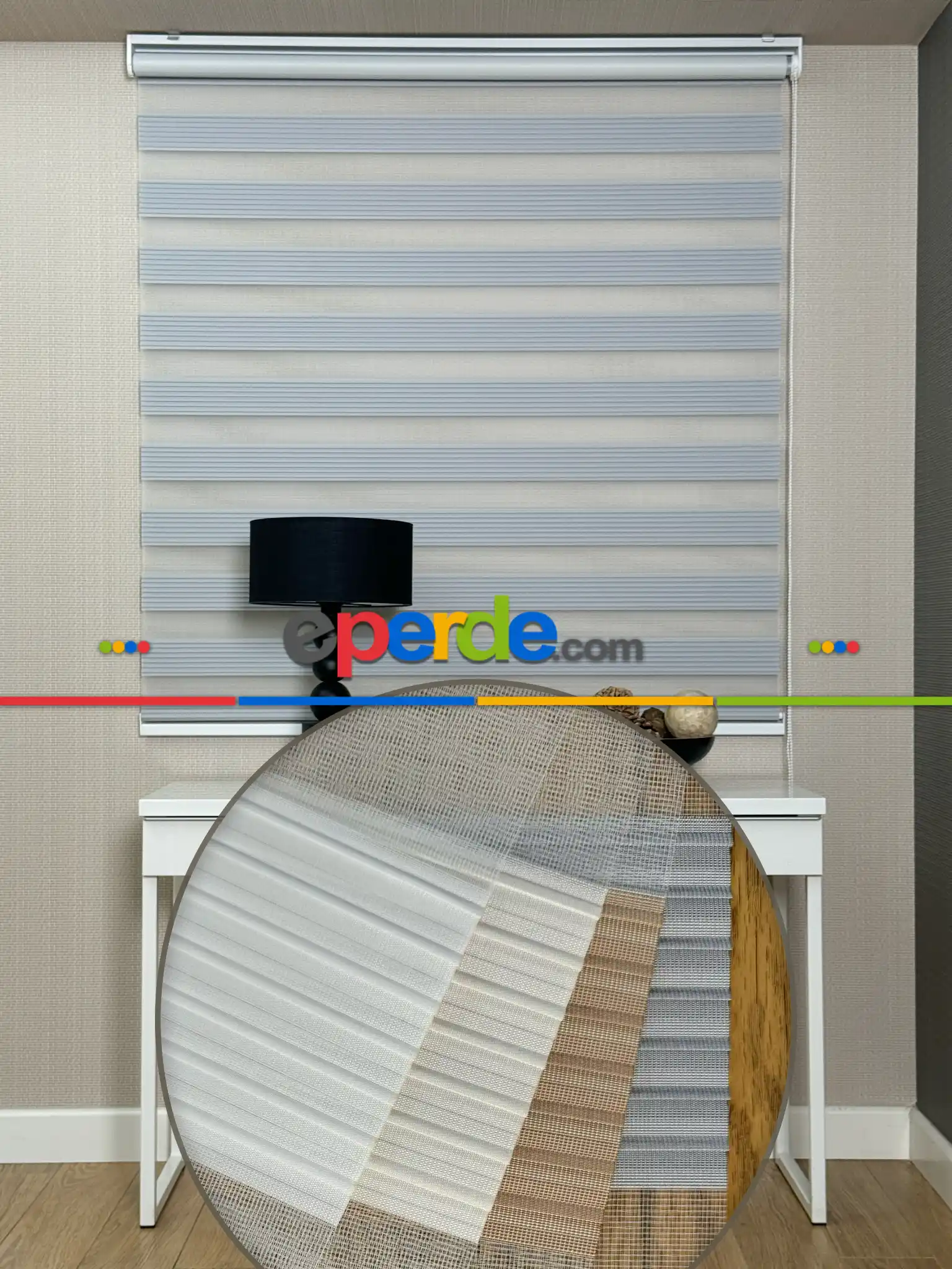 Yatak Odası Gri Pliseli Zebra Perde, Standart Metal Kasalı Yüksek Kalite Kornişe Kolay Montaj Seçenekli