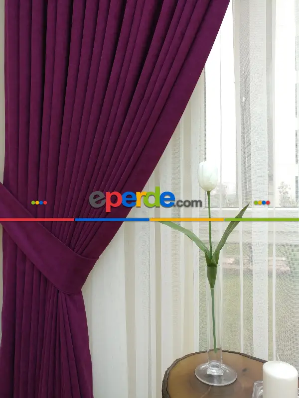 Vişne Rengi- Düz Fon Perde ( Dökümlü Fon Perde)- Vişne