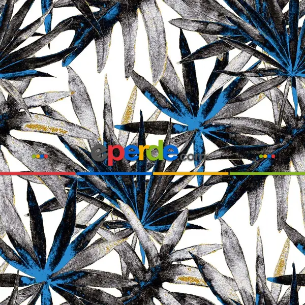 Yatak Odası - Gri, Mavi Yaprak Desenli Fon Perde Evm738 Kumaşı Kalındır Duck Bezi Değildir- Siyah-Mavi-Gri-Füme-Antrasit-Sarı-Beyaz