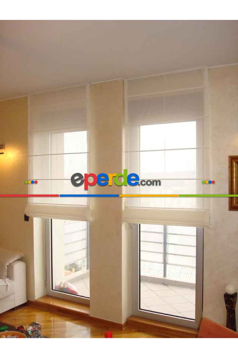 İnce Krem Keten Tül Katlamalı Perde