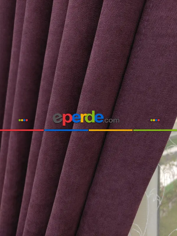 Salon Fon - Mürdüm Rengi - Düz Fon Perde (  Dökümlü Fon Perde)- Mürdüm Koyu