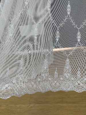 %60 İndirimli - Nakış İşlemeli Desenli Tül Perde - Ütü İstemez- Ekru