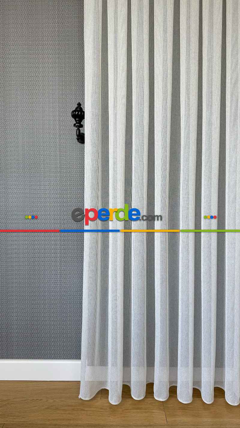 Ekru Keten Gümüş Simli Tül Perde - Ağır Gramajlı Premium