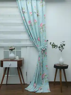 Mint Çiçek Desenli Kumaş - Metre İle Satış - Dikişsiz Kumaş Satışı- Yeşil-pembe-mint