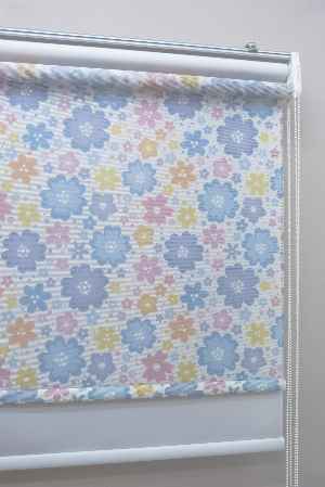 Çiçek Desenli Çiftli Sistem Stor Perde- Mavi-Pembe