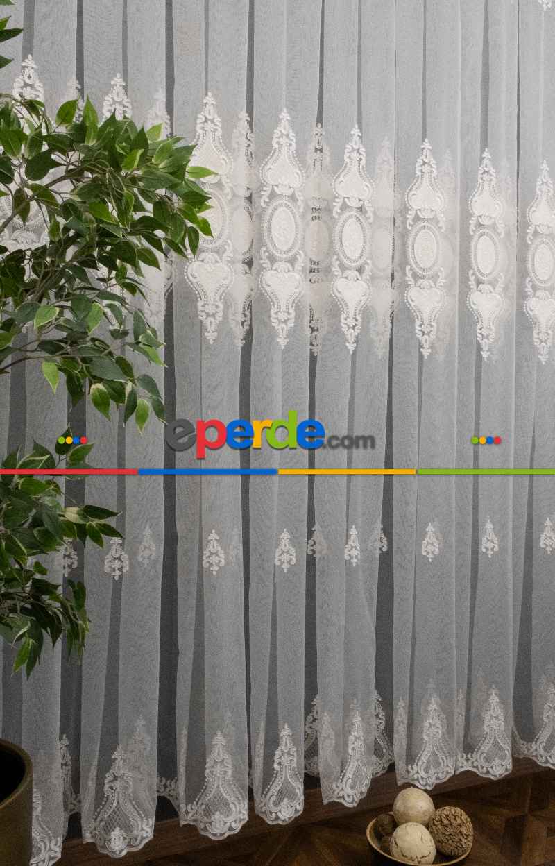 Oturma Odası - Kort Nakışlı Damask Avangard Osmanlı Damask Model Tasarım Salon Tül Perde