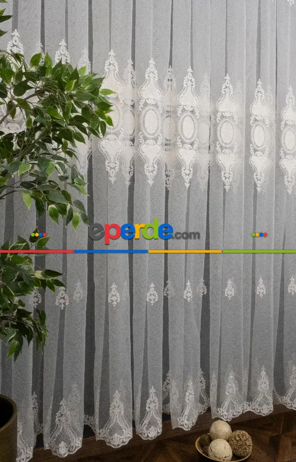 Desenli Tül Perde - Kort Nakışlı Damask Desenli - Avangard Tül - Osmanlı Tül - Salon/yatak Odası Tül Perde