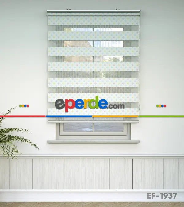 Geometrik Desenli Baskılı Zebra Perde- Çok Renkli