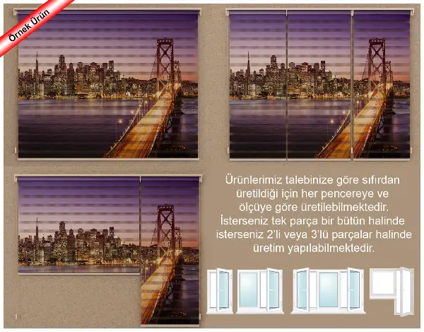 Gece Ay Ve Bulutlar Özel Poster Baskılı Zebra Perde- Lacivert-Kırmızı