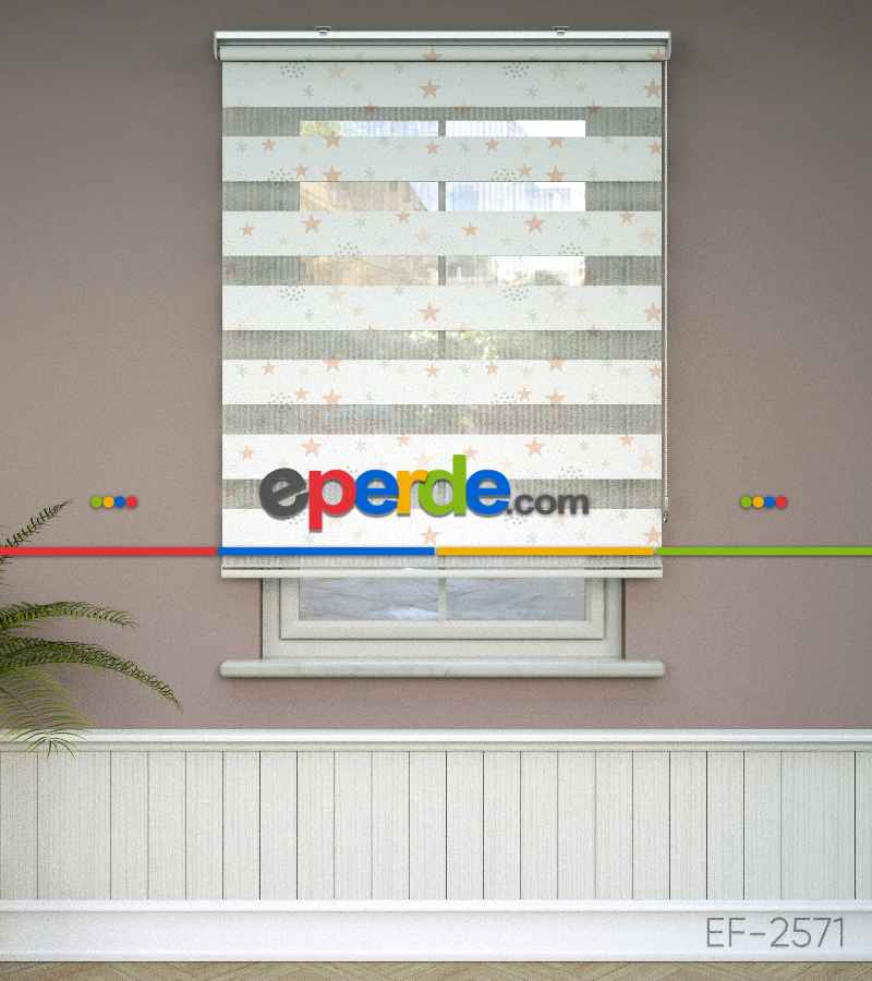 Yıldız Desenli Baskılı Zebra Perde- Çok Renkli