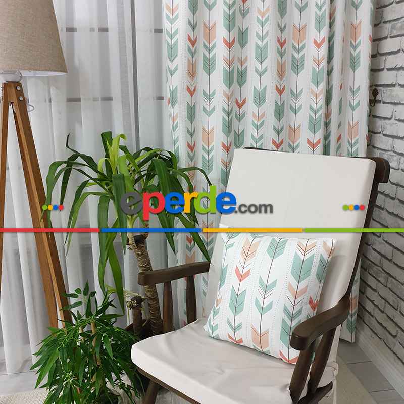 Kızılderili Desenli Fon Perde Evm233-2 Kumaşı Kalındır Duck Bezi Değildir- Beyaz-Pembe-Mavi Açık-Kahve