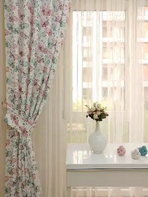 Kız Bebek & Çocuk Odası Kelebek Fon Perde( Kalın Pamuklu Kumaş)- Pembe-yavru Ağzı-mint
