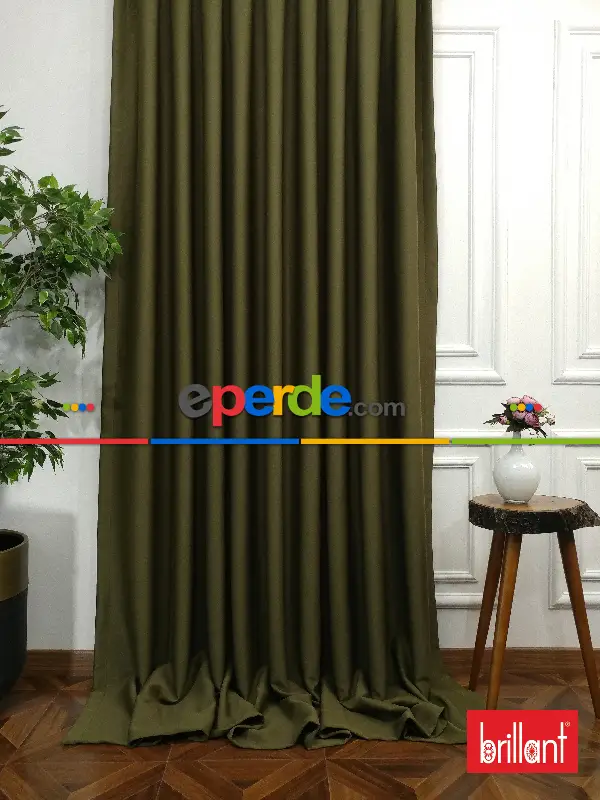 Brillant Blackout Haki Yeşil Renk Fon Perde 180cm En-haki %80 Işık Kesme