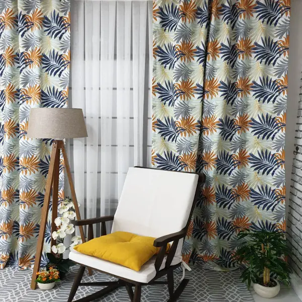 Mutfak Perdesi Kanat Fon Perde Yaprak Desenli- Siyah