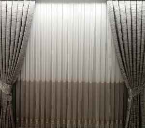 Keten Etek Koyu Bantlı Keten Tül Perde- Yeşil-petrol-turkuaz