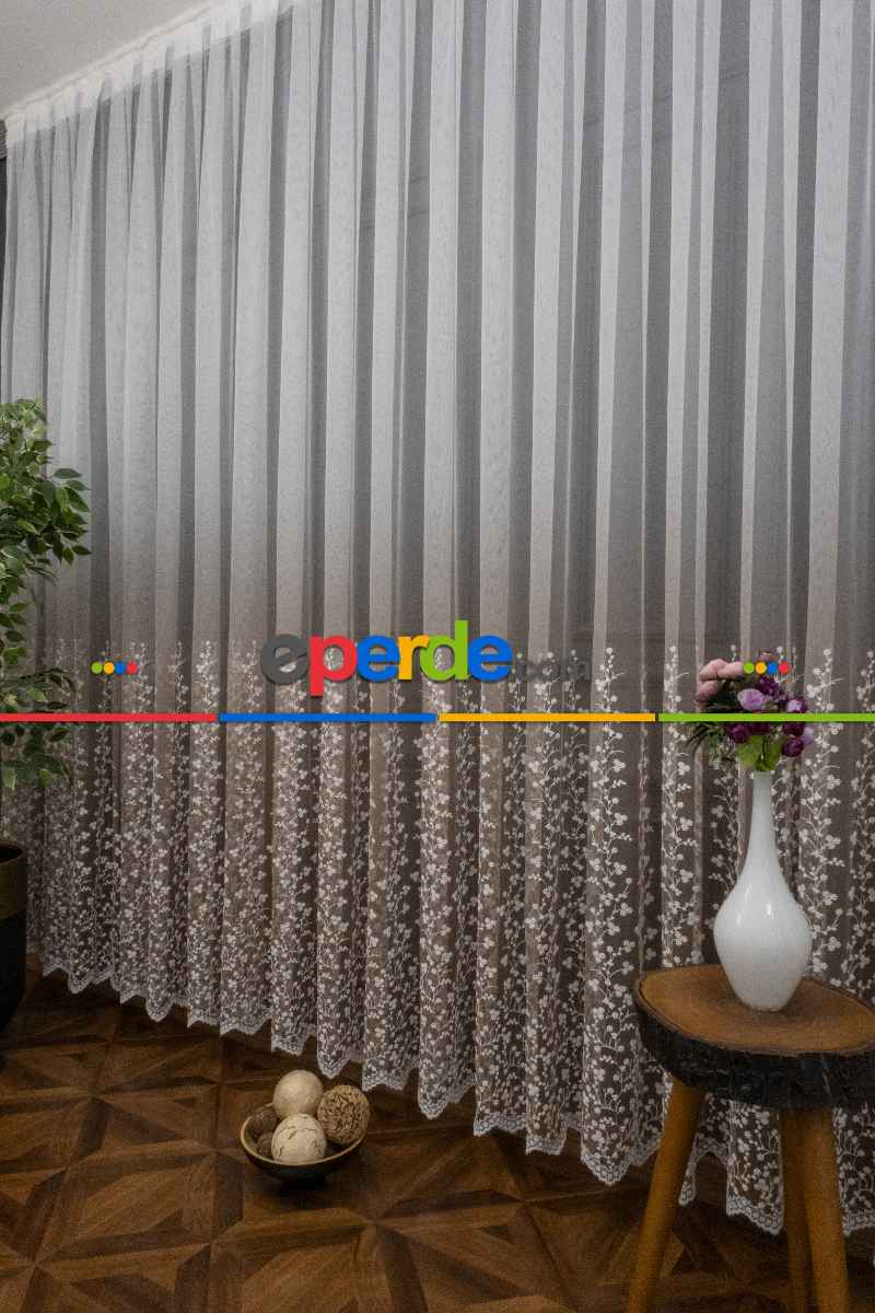 Salon - Etek Geniş Desenli Tasarım Tül