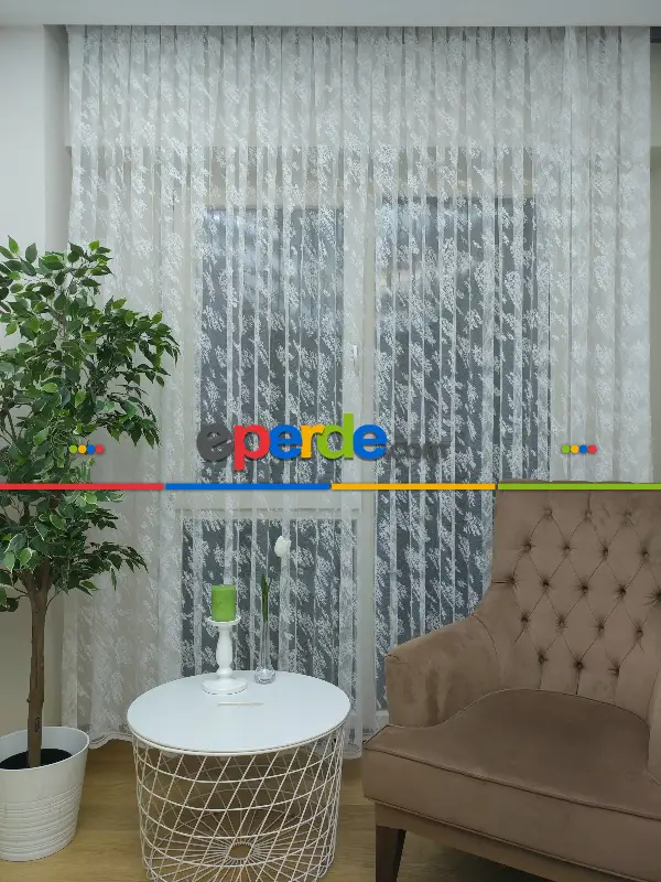 Salon Yatak Odası Spor Serpme Desenli Dantel 2021 Tül Perde- Ekru