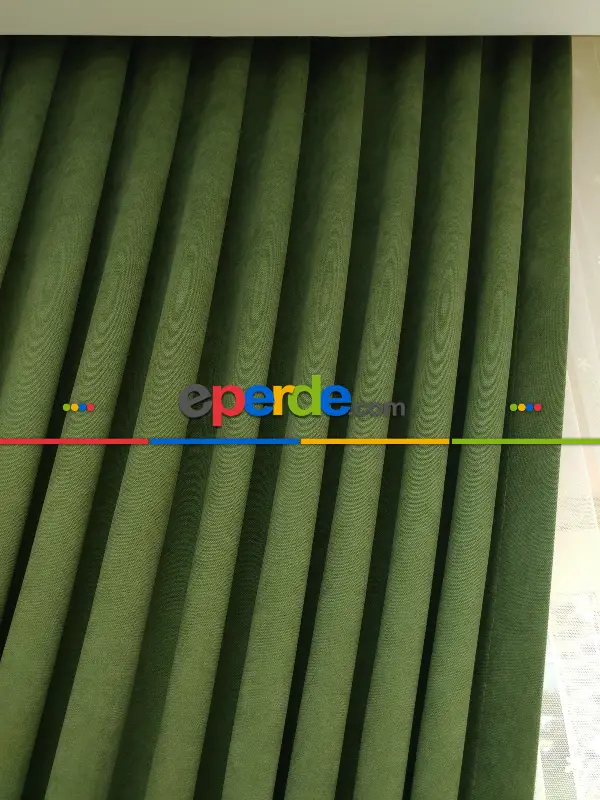 Salon Fon - Çimen Yeşili - Düz Fon Perde (  Dökümlü Fon Perde)- Yeşil Koyu Yeşil