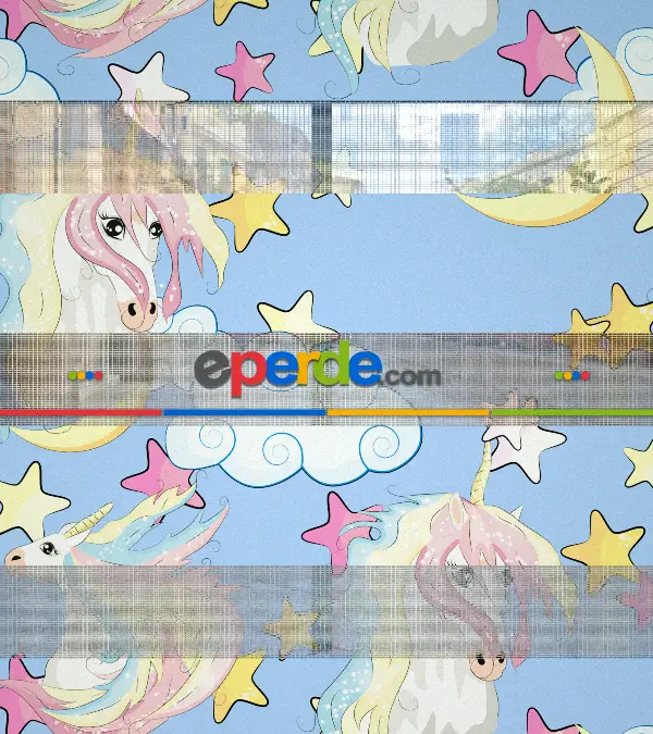 Unicorn Desenli Baskılı Zebra Perde- Çok Renkli