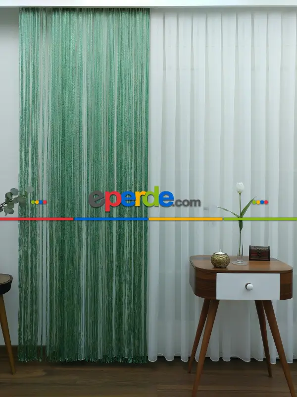 Yeşil ( Altın Simli ) - İp Perde Simli Seri- Yeşil-altın Simli