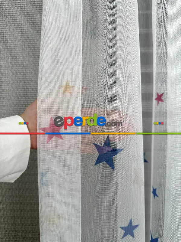 Bebek Odası Tül Perde - Çok Renkli Yıldız Baskılı Tül Perde, Çocuk-bebek Odası, Premium Seri