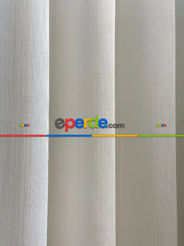 Ekru Çizgili Tül Perde, Ağır Gramajlı Premium Seri, Kurşunlu Tül