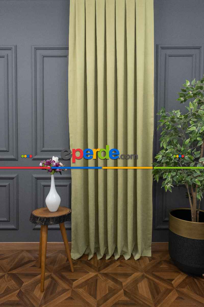 Salon - Su Yeşili Rengi Düz Fon Perde Dökümlü Fon Perde