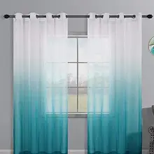 Petrol Renk Rustik Kuşgözü Degrade Tül Perde Decoring Halka Tül