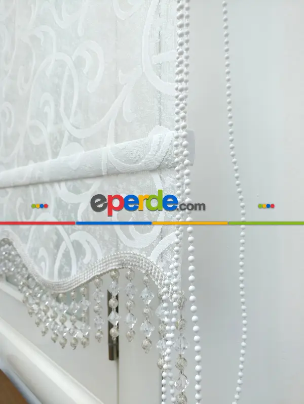 Jakar Örme Tül-dilay 801 Ekru Çiftli Sistem Dantel Desenli Perde- Ekru