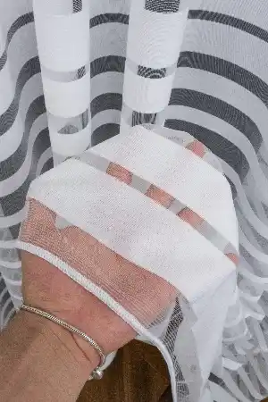 Spor Desen Bantlı Tül Perde Eteği Çizgili Tül Ütü İstemez - Kurşunlu Tül