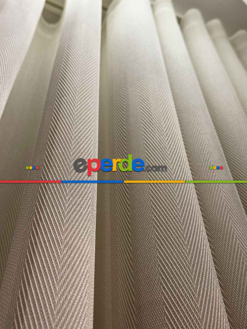 Yatak Odası - Krem Balık Sırtı Desen Çizgili Tül Perde, Ağır Gramajlı Premium Seri, Kurşunlu Tül