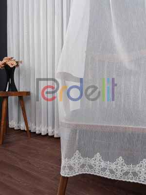 Etek Ucu Nakış İşlemeli Tül Perde