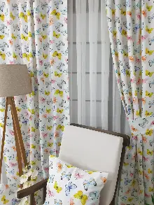 Çocuk Odası Fon Perde K351c - Kumaşı Kalındır Duck Bezi Değildir.- Mavi-beyaz-pembe-çok Renkli