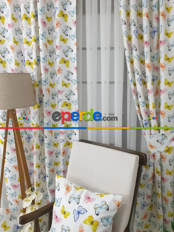 Çocuk Odası Fon Perde K351c - Kumaşı Kalındır Duck Bezi Değildir.- Mavi-beyaz-pembe-çok Renkli