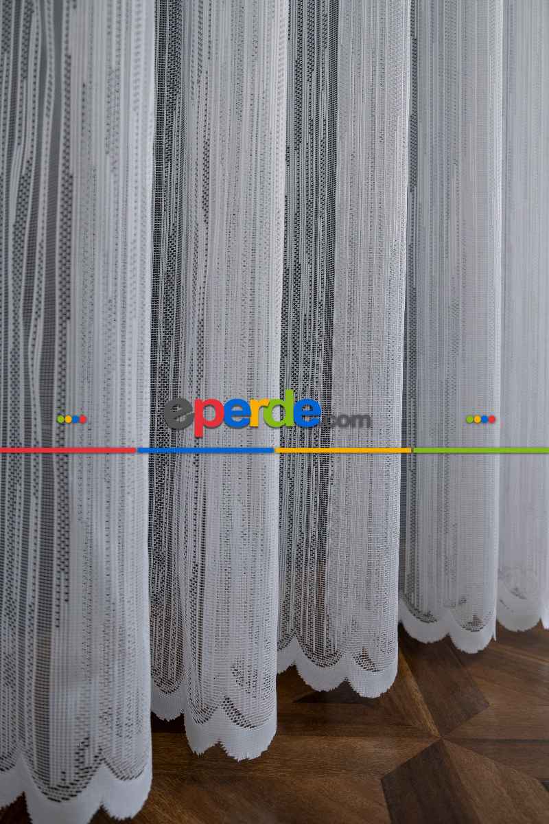 Taç Tül Perde - Kırık Çizgi Desen - Spor Model Örme Tül