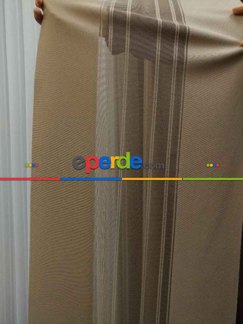 Mutfak - Lens Akıllı Dikey Tül Perde 118- Beyaz-kahve Koyu-vizon Rengi- Çok Renkli 2-taş Rengi