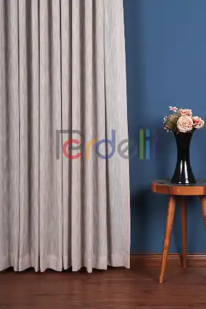 Yeni Sezon Çizgili Kahverengi Keten Görünümlü Tül Perde