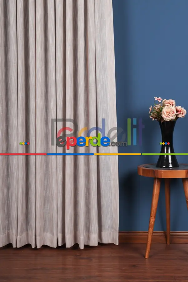Yeni Sezon Çizgili Kahverengi Keten Görünümlü Tül Perde