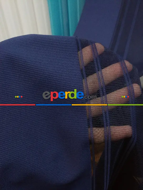 Lens Akıllı Dikey Tül Perde 113- Lacivert-beyaz-turkuaz