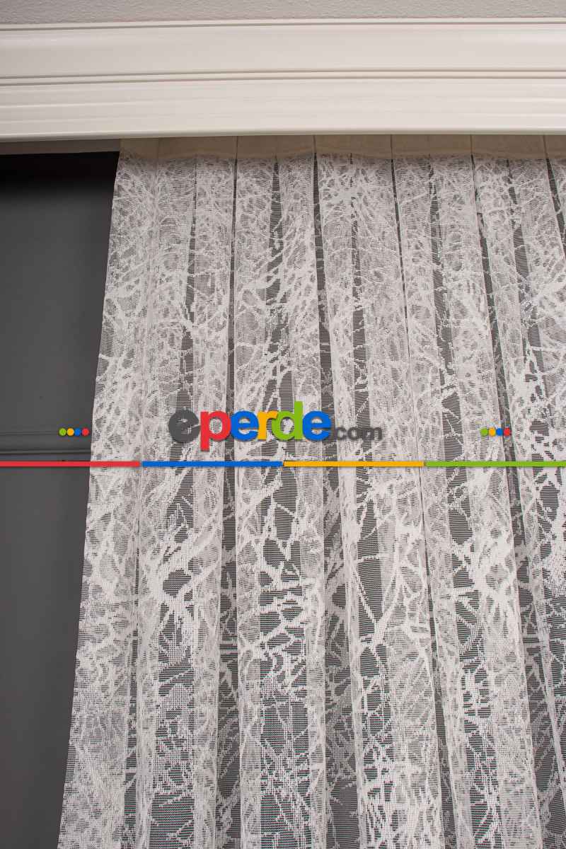 Mutfak Tül Modelleri - Cam Kırığı Desen Örme Tül Perde 1207